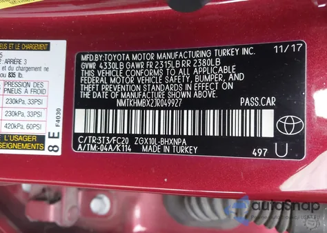 2018 Toyota C-Hr Xle Premium from USA, damaged, VIN NMTKHMBX2JR049927